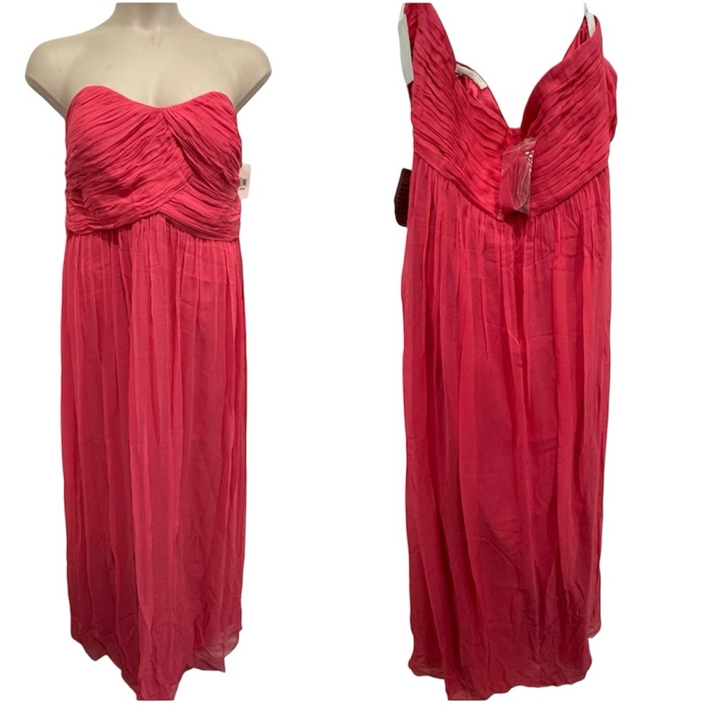 Donna Morgan‎ Silk Audrey Strapless Chiffon Gown Size 22W Color Honeysuckle - Picture 2 of 10